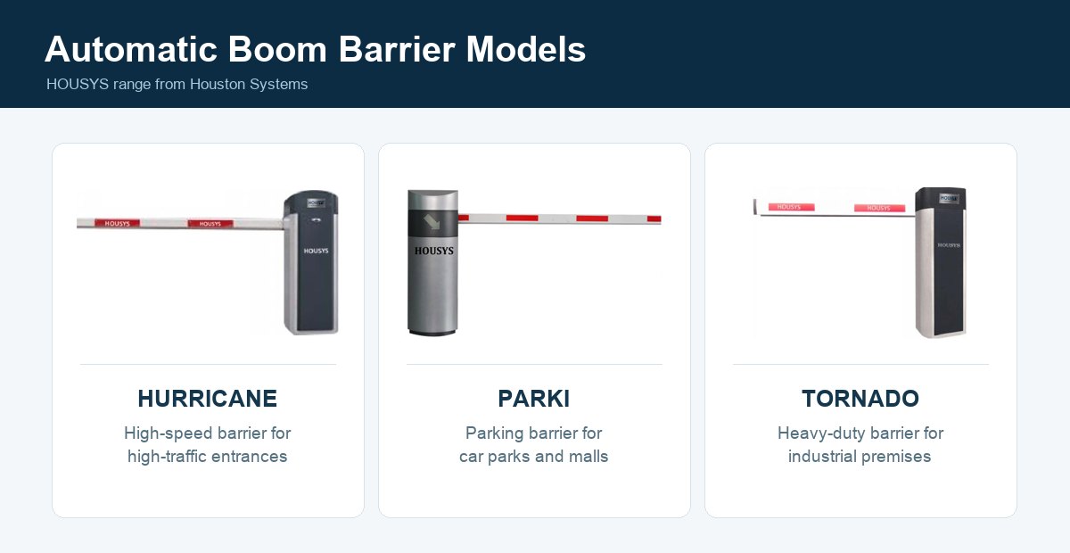 Houston Systems Vega, Tornado and Hurricane automatic boom barrier models
